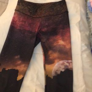 Onzie cropped yoga leggings galaxy print with moon